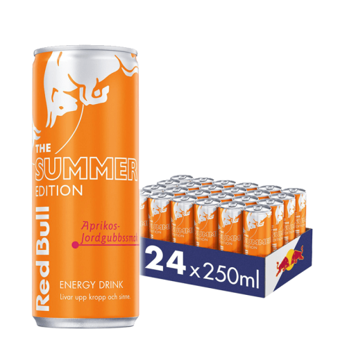 Red Bull Summer Edition – Aprikos & jordgubb – 24-pack à 25 cl – komplett 24-pack med 24 burkar à 25 cl
